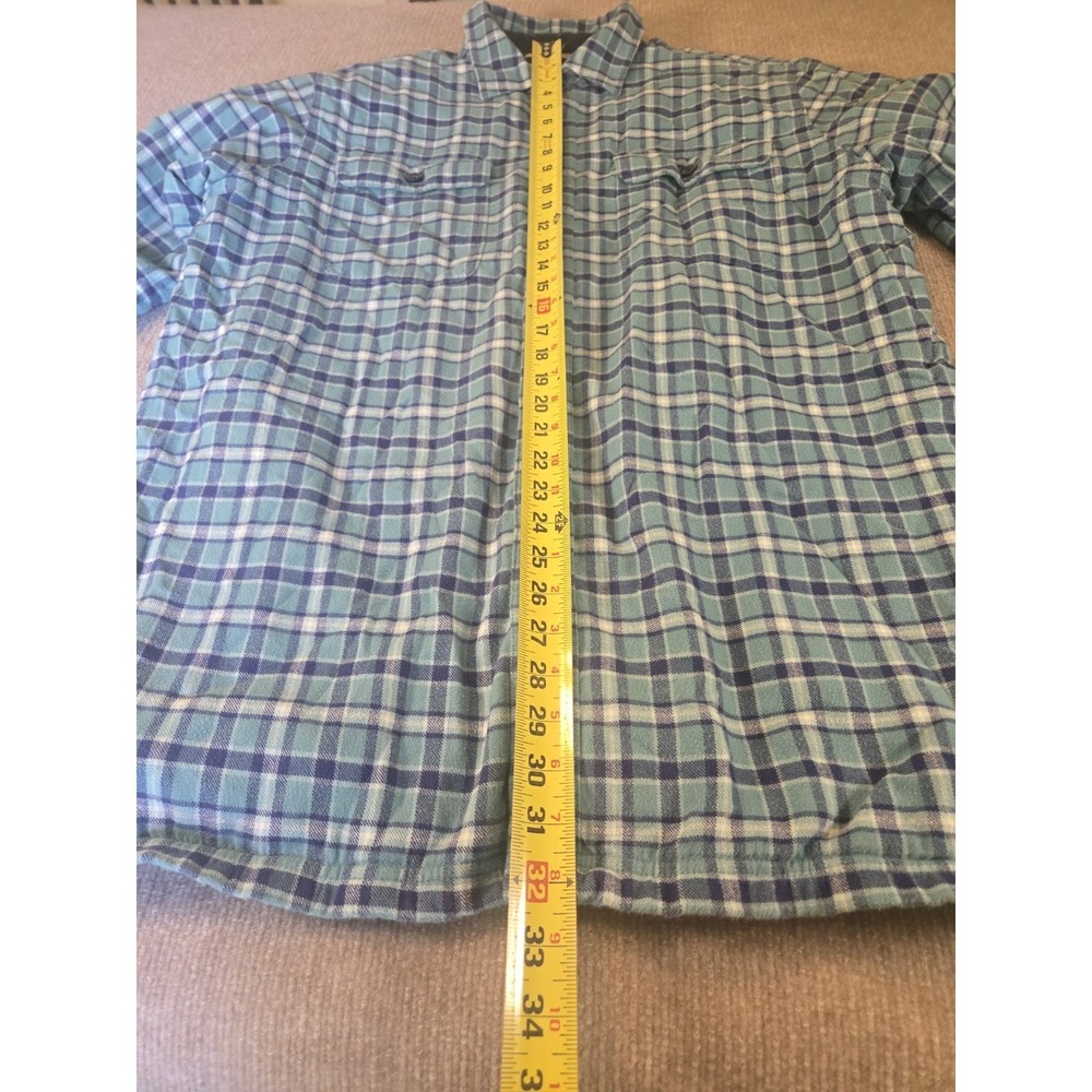 LL Bean Mens Fleece Lined Flannel‎ Shirt Large Tall Plaid Button Up Teal - Picture 7 of 9
